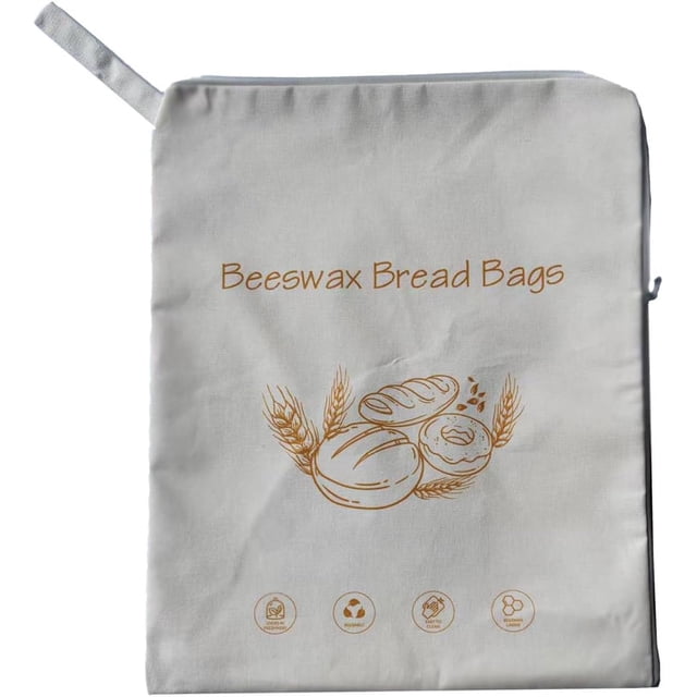Beeswax lined surface bag, L-shaped zipper design, moisture resistant lock with zipper, used to keep bread fresh, sealable and reusable bread bag (1 pcs)