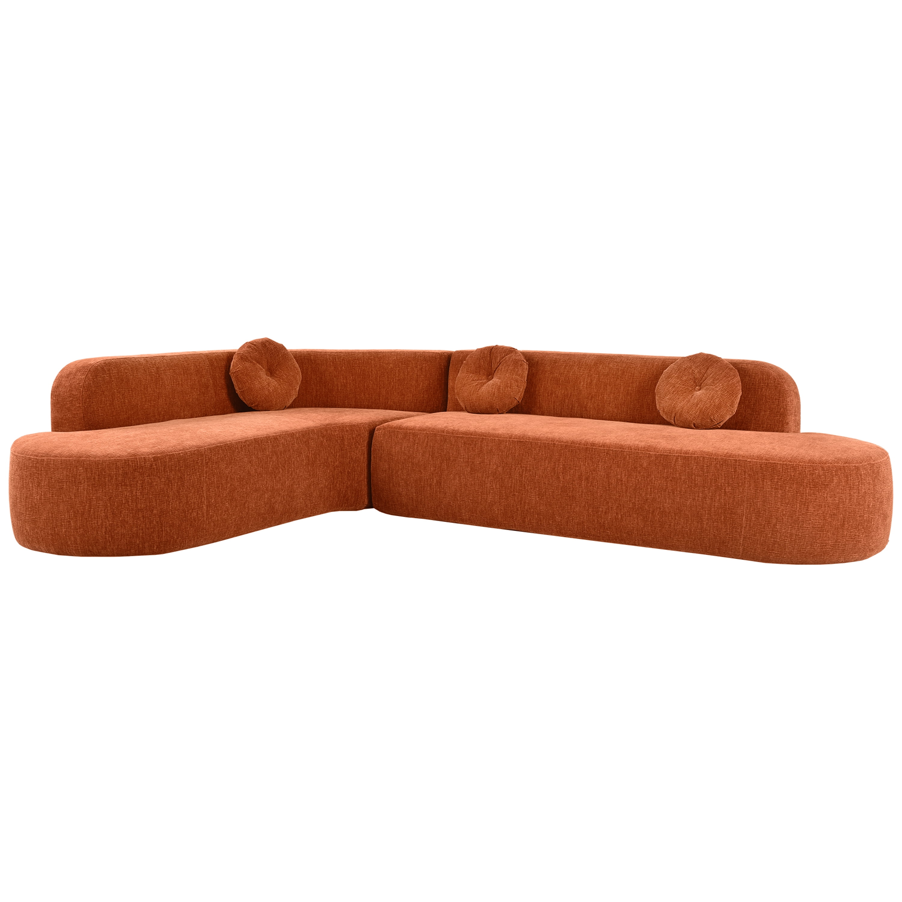 Noble House 122'' Extra Large Sectional Sofa Soft Fabric Upholstery, Elegant Curved Design,Orange