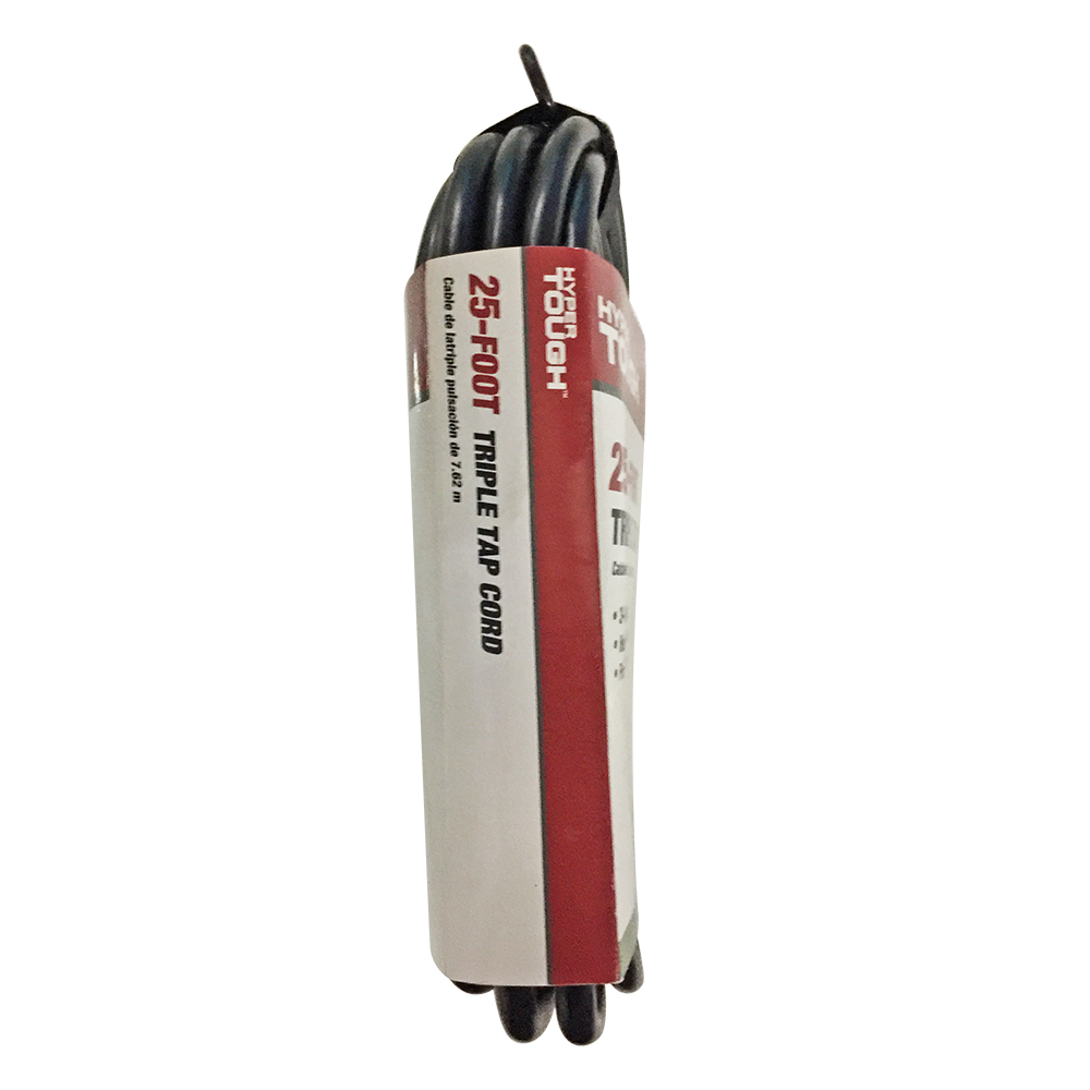 Hyper Tough 25ft SJTW 14/3 Triple Tap Black Outdoor Extension Cord