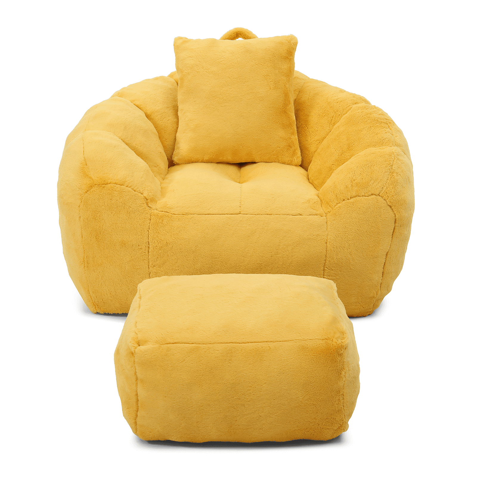 Lovableguy Oversized Bean Bag Chair for Adults and Kids,Shell-Shaped Fluffy Faux Fur Lazy Floor Sofa with Foot Stool for Living Room,Dorm,Yellow