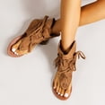 thumbnail image 1 of Sandalias femeninas estilo europeo y americano retro borla plana sandalias con punta hueca de gran tamaño, 1 of 4