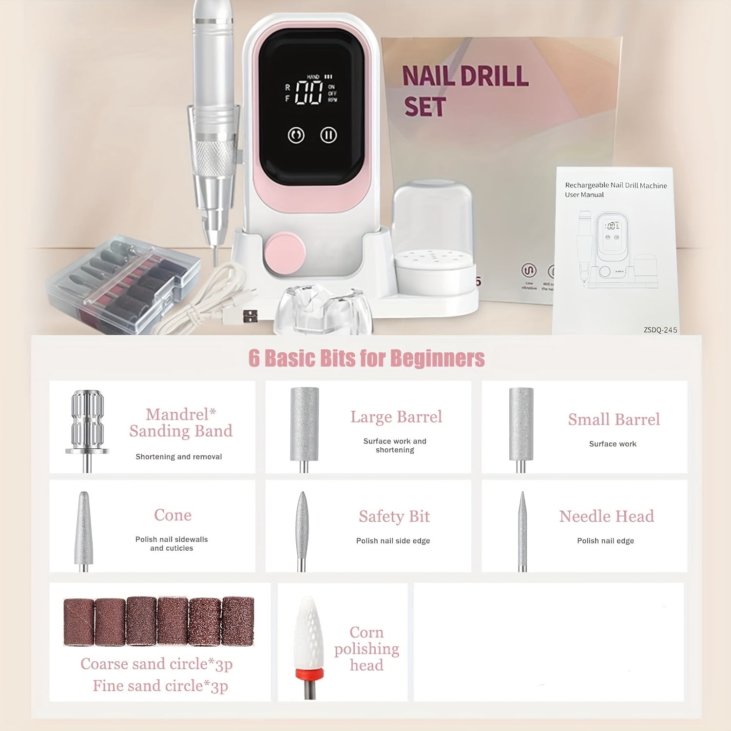35000RPM Electric Nail Drill, Rechargeable Nail File with Base & Drill Bits, Professional Acrylic Nail Remover for Salon Home Use