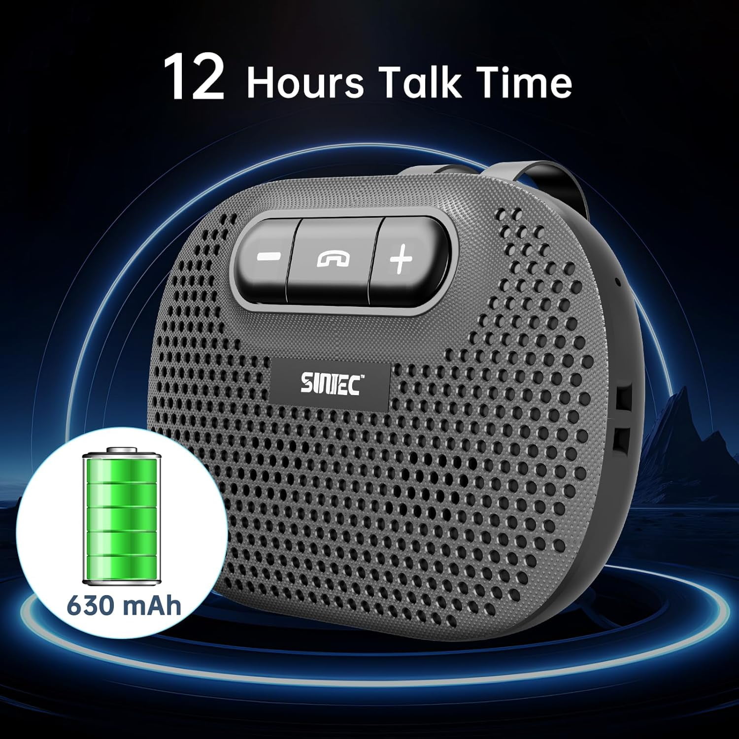 Sunitec Bluetooth Handsfree Car Speaker for Cell Phone with Visor Clip, Wireless Talking Kit, Noise Reduction, Black, BC966C