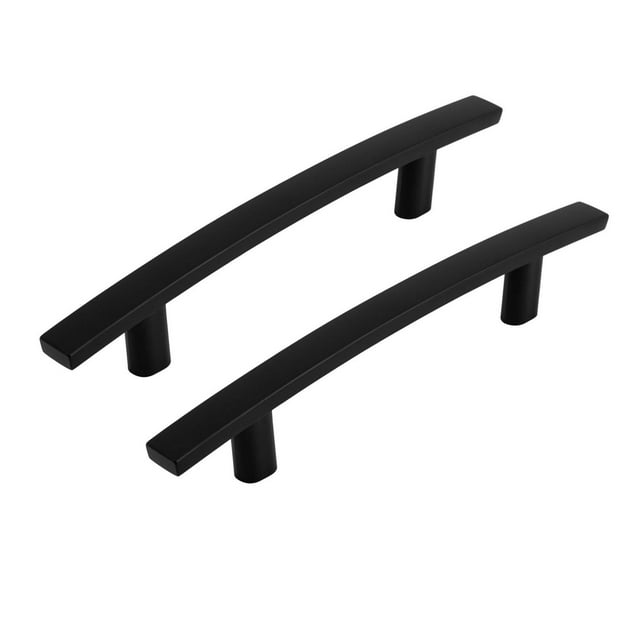 Era Arched Pull 2-Pack Black with two matte black metal cabinet pulls featuring a smooth arch and cylindrical mounting posts, measuring 5.90 inches long, ideal for cabinet and furniture hardware upgrades.