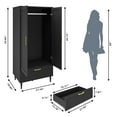 thumbnail image 3 of Armoire Garde-Robe Garde-Robe avec 2 Portes, Tiroirs et Tringle, Armoire Garde-Robe en Bois pour Chambre, 3 of 8