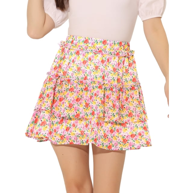 Minifalda Floral Tipo Patinadora Allegra K Multicolor S