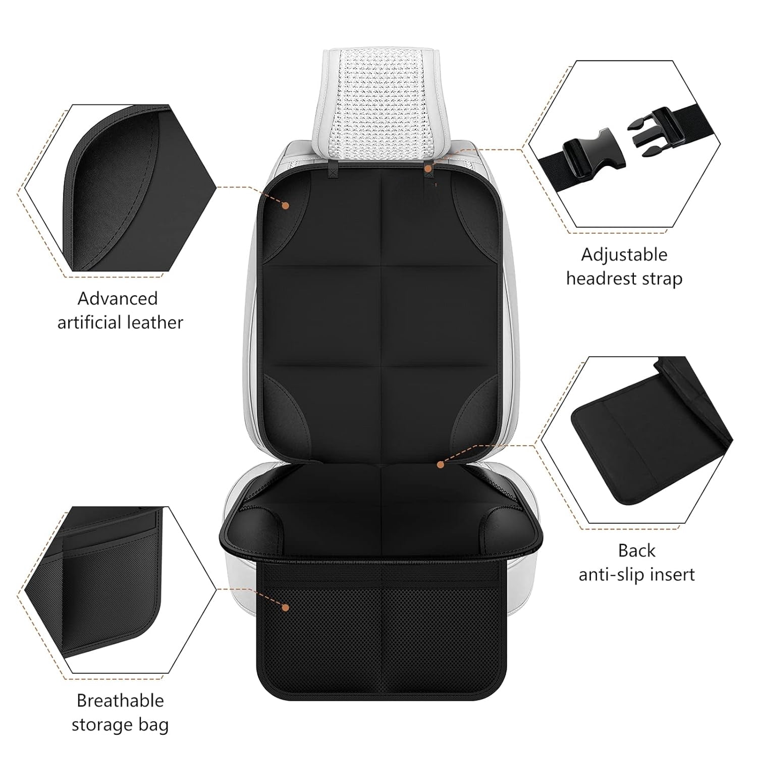 Car Seat Protector 2Pack Protect Child Seats with Thickest Padding and Non-Slip Backing Mesh Pockets for Baby and Pet