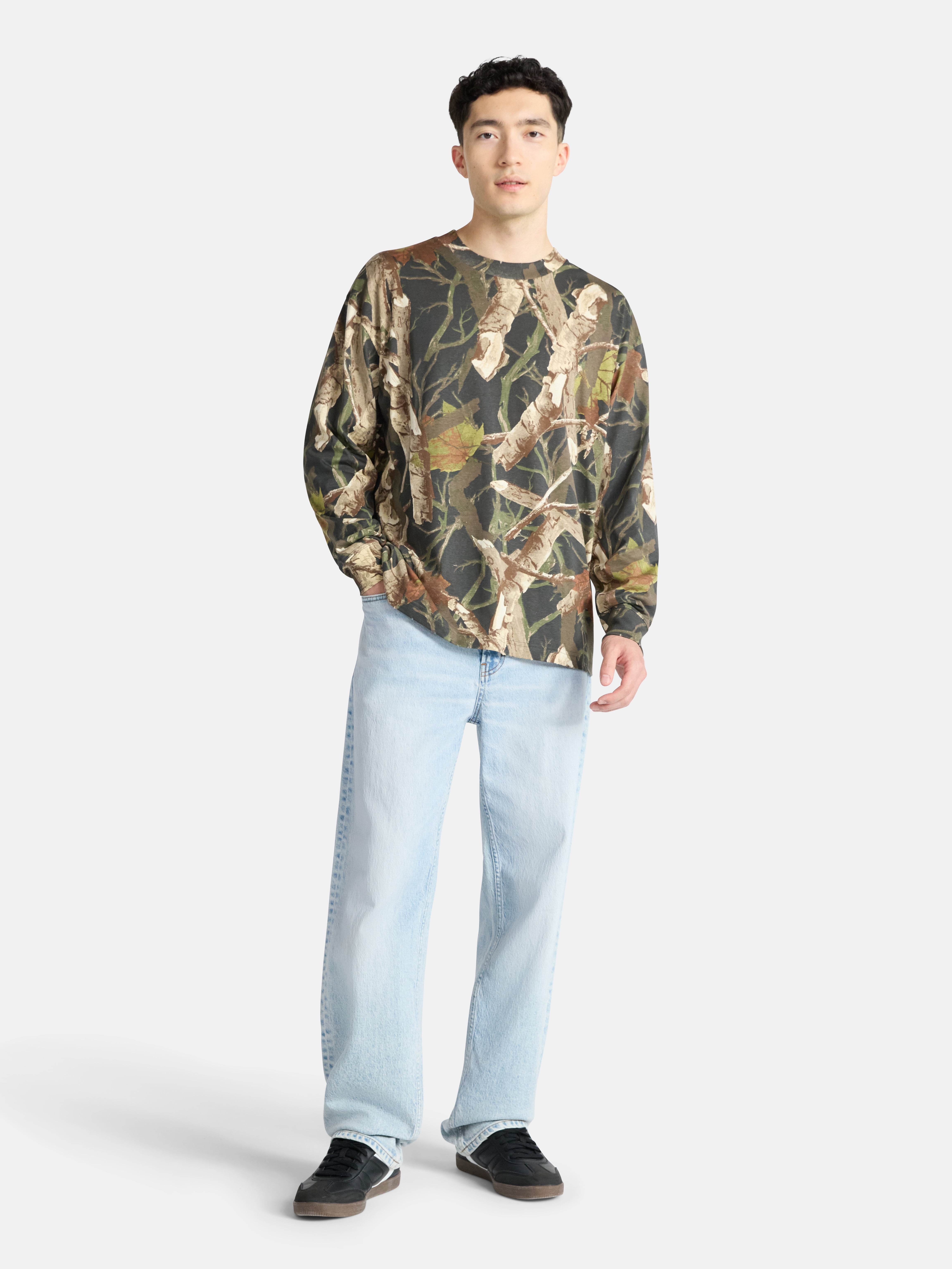 No Boundaries Cotton Oversized Tee with Long Sleeves, Men's & Big Men's