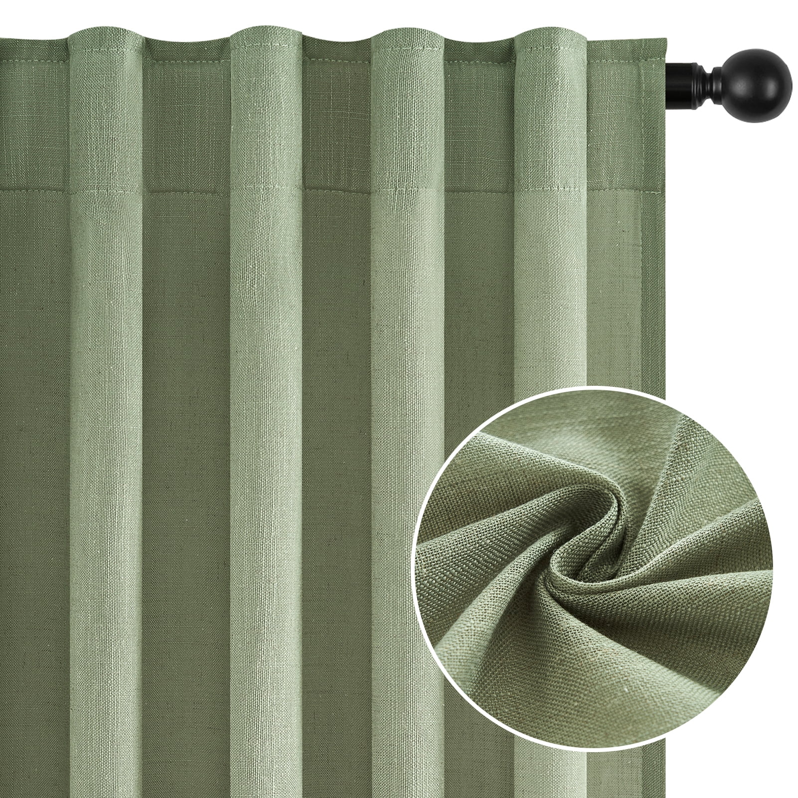 Topfinel Linen Curtains 90 Inch Long for Bedroom Living Room, Soft Linen Textured Window Drapes Semi Sheer Light Filtering Rod Pocket Back Tab Drapes,SageGreen 2 Panels
