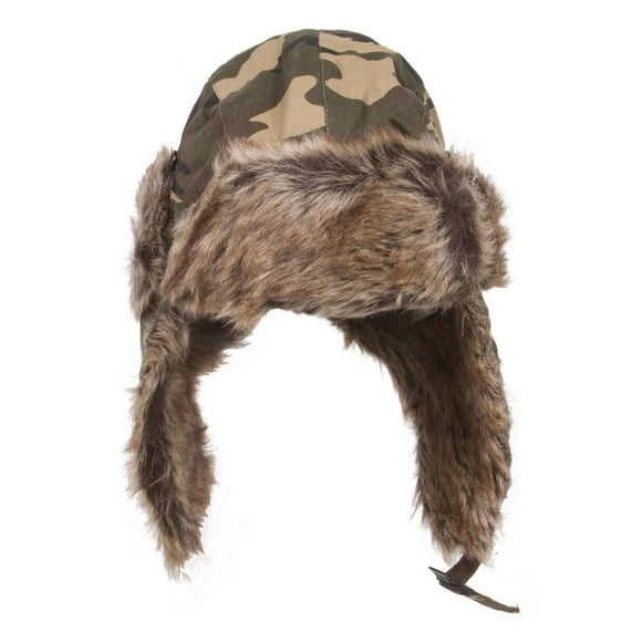 Faux Fur Trapper Winter Flight Trooper Hat Cap FOREST CAMO
