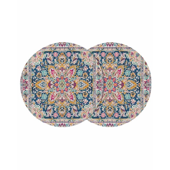 Colorful Boho Round 15 Inch Placemats Set of 2, Ethnic Vintage Mexican Flowers Southwestern HeatResistant Non Slip Place Mats for Dining Table, Wipeable Braided Kitchen Table Mats for Housewarming