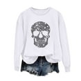 thumbnail image 3 of YOIAVAIOY Womens Halloween Sweatshirt Sequin Skull Graphic Sweatshirts Casual Loose Fit Pullover Tops Festival Casual Clothes White M, 3 of 5