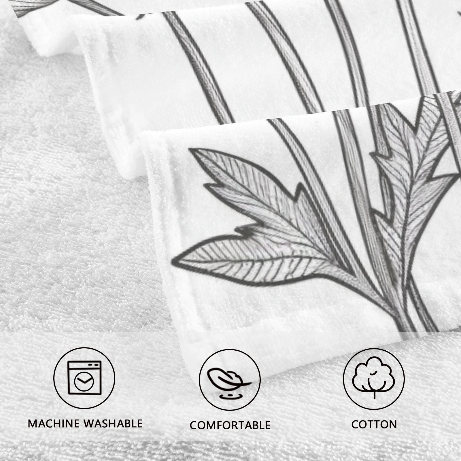 Black Line Flowers Hand Towels Cotton Bath Towels Large Face Towels Absorbent for Bathroom 2 Packs