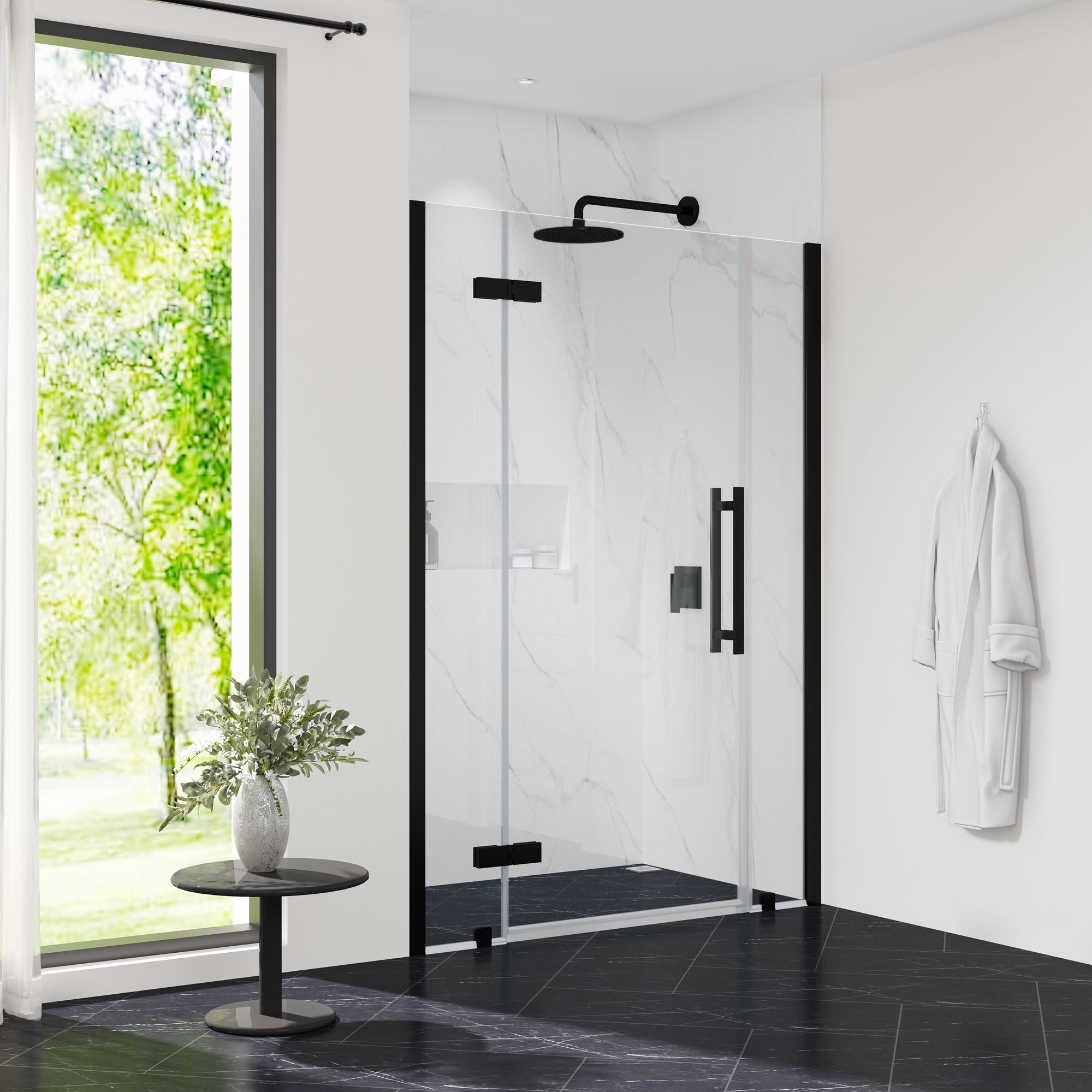 Ove Decors Tampa 52-1/16 in. W x 72 in. H Alcove Hinge Frameless Shower Door in Black