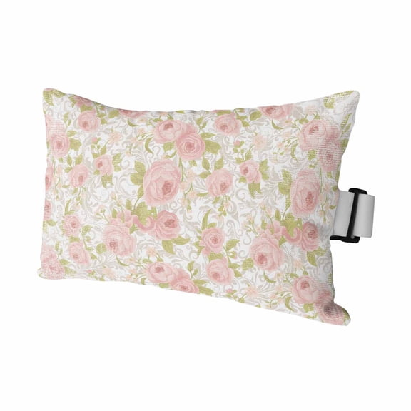 Pink Flowers Outdoor Pillows for Chaise Lounge Chair Waterproof Lumbar Pillows with Insert&Strap Beach Headrest Pillow Country Botanical Floral Leaves Romantic Pillow for Patio Pool 11"x16"