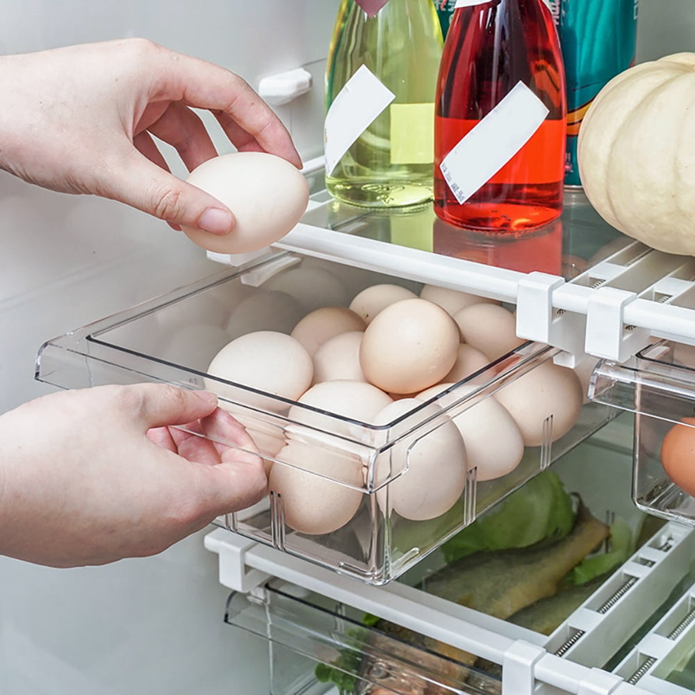 2PCS Pull Out Drawer Design Refrigerator Organizer Bins Fridge Drawer Organizer Drawer Refrigerator Storage Box