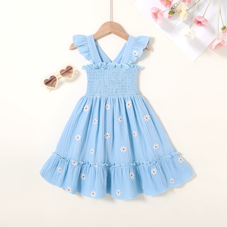 5t boho dress Younger Tree Baby Girl Dress Kid Summer Clothes Sleeveless Flower Beach Boho Princess Butterfly Sundress for 4-5t, Infant Girl's, Blue