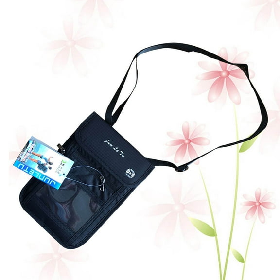 Worgeous RFID Passport Holder Neck Stash Travel Wallet Bag Money Pouch Passport Credit Holder with Five Pockets Adjustable Neck Strap for Women Men(Black)