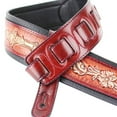 thumbnail image 4 of Walker & Williams KB-02-RB Dark Bourbon Red Carving Leather Padded Guitar Strap With Floral Skull & Cross, 4 of 8