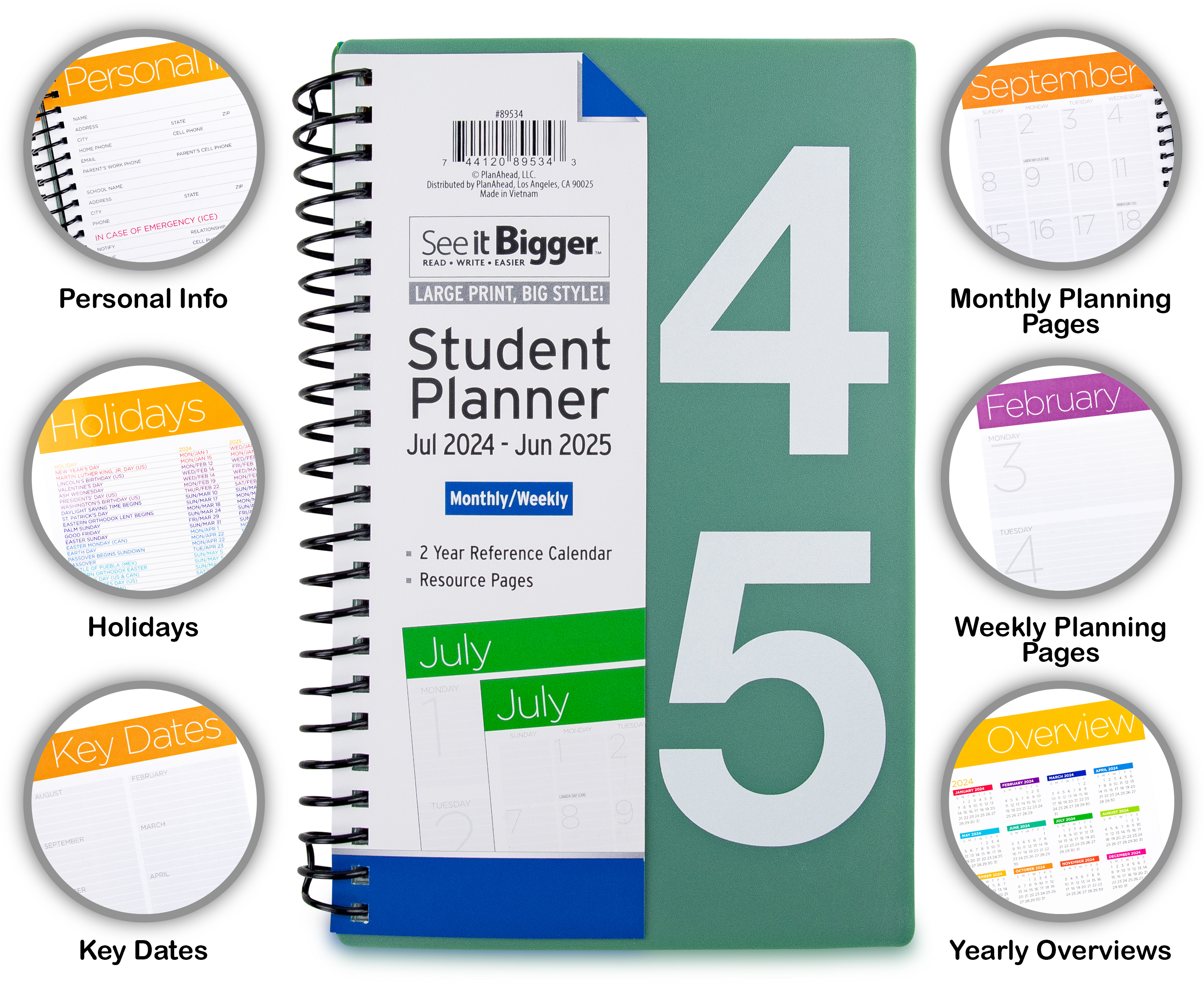 See it Bigger Academic July 2024-June 2025 Weekly Student Planner (8 x 5)