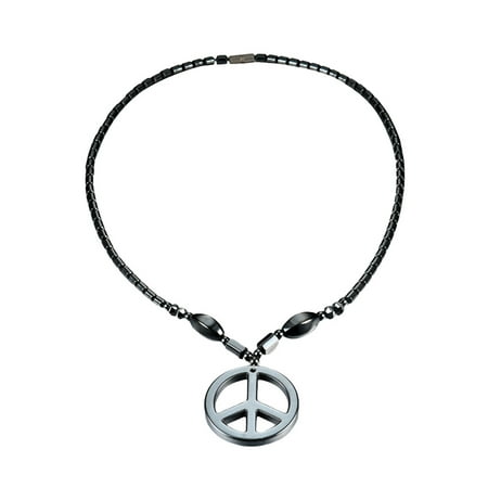 Hematite Style Magnetic Stainless Steel Peace Sign Natural Healing Choker Necklace Pendant, J-102-A