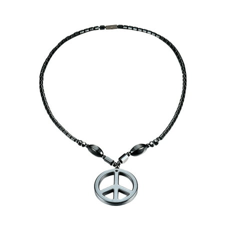 - Hematite Style Magnetic Stainless Steel Peace Sign Natural Healing Choker Necklace Pendant, J-102-A