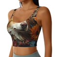 thumbnail image 2 of Rateoe Vintage Colorful Flower Puppy Print Womens' Sports Bras Scoop Neck Sports Vest- Padded U Back Seamless High Impact Support, 2 of 7