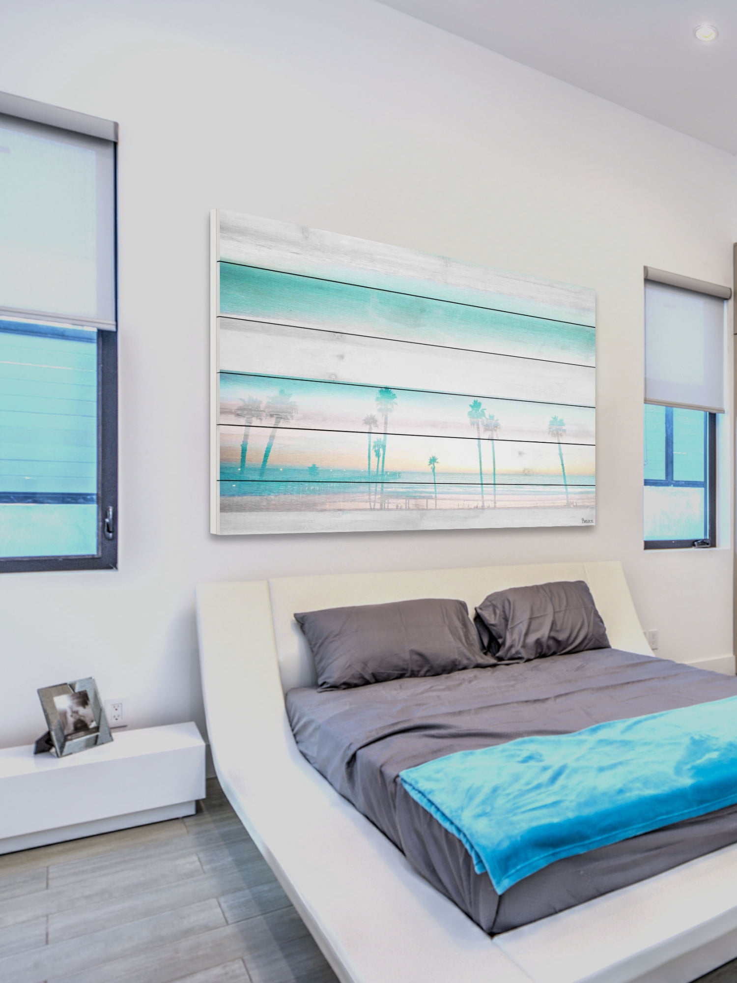 Parvez Taj "Hazy Beach" Print on White Wood