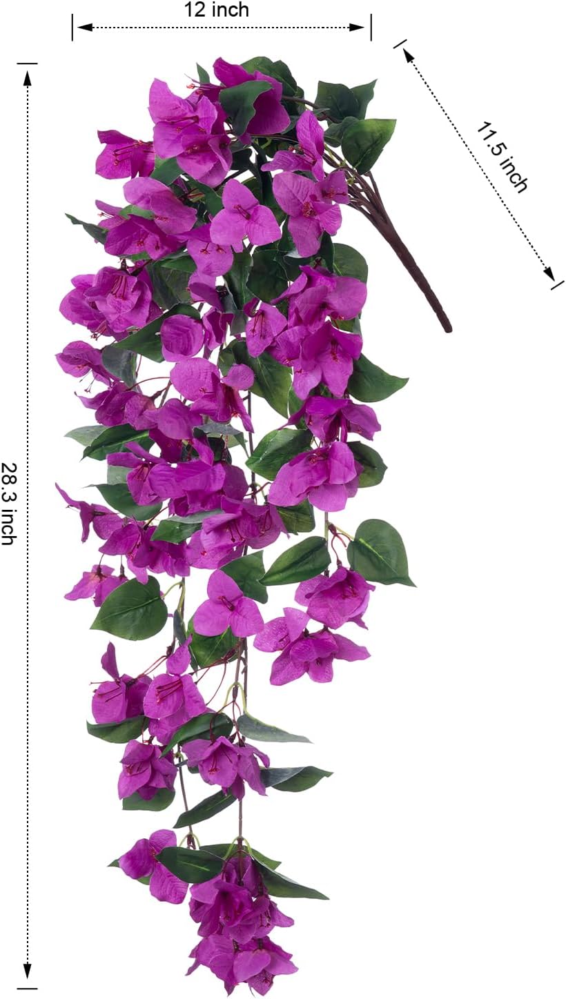 Artificial Fake Hanging Plants Flowers for Outdoor, 2pcs Faux Silk Pink Bougainvillea Long Vines Stems Realistic UV Resistant for Home Porch Patio Balcony Garden Yard Outside Party Wedding Decor