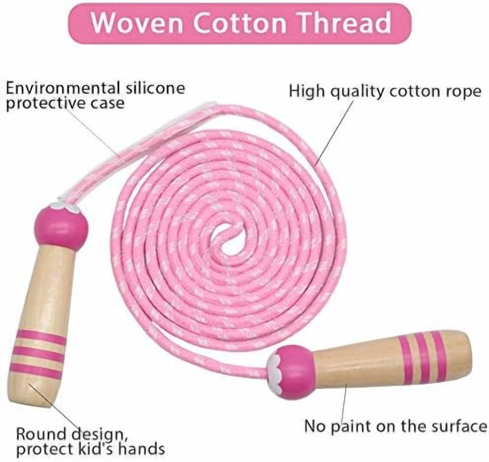 Jump Rope Kids, 7ft Adjustable Cotton Skipping Rope with Wooden Handle for Boys and Girls Fitness Outdoor Exercise
