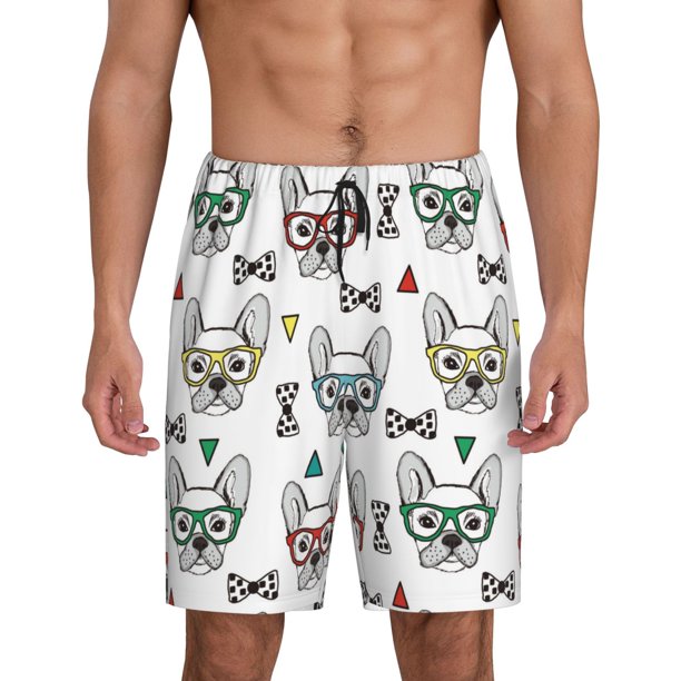 Balery Cute French Bulldog Pantalones cortos de pijama de punto de algodón para hombre con cinturilla y bolsillos-Medium