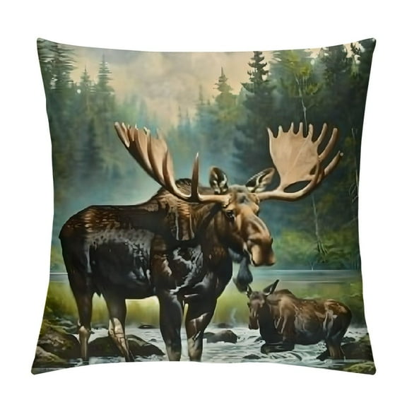 Patifu Moose Graphic Decorative Throw Pillow Cover for Home Couch Living Room Bed Sofa, Short Plush Material, Invisible Zipper Design, Home Furnishing 12x12in