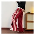 thumbnail image 3 of Pantalones con botones laterales para hombre Pantalones con botones a presión divididos a rayas sueltos informales de moda para otoño Rojo XL, 3 of 8