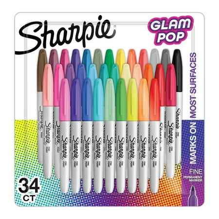 SHARPIE Glam Pop Permanent Markers  Fine Point  34 Count