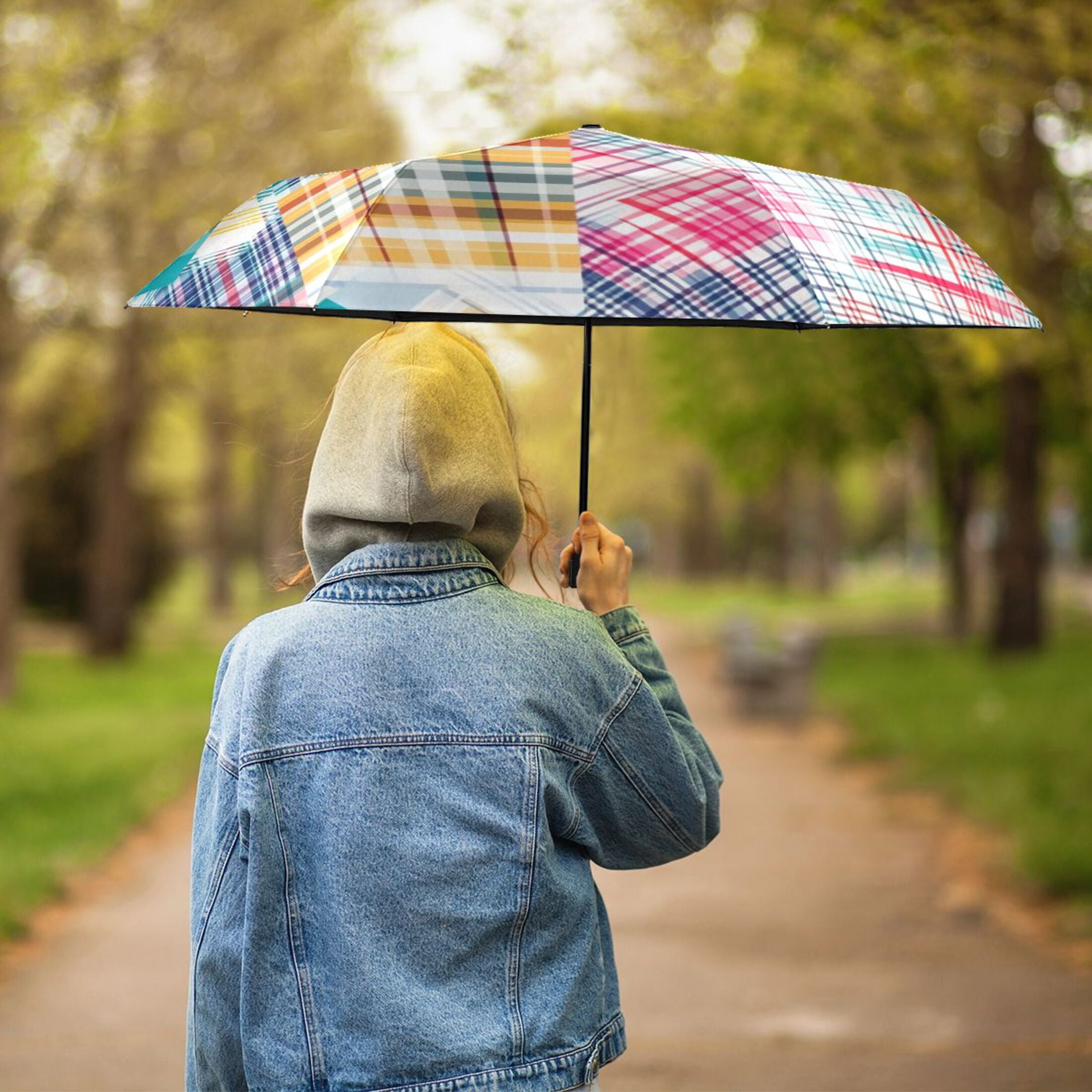 ALAZA Checkered Grid Pattern-a1 UPF 50+ Compact Folding Umbrella for Rain Travel Umbrella Packable