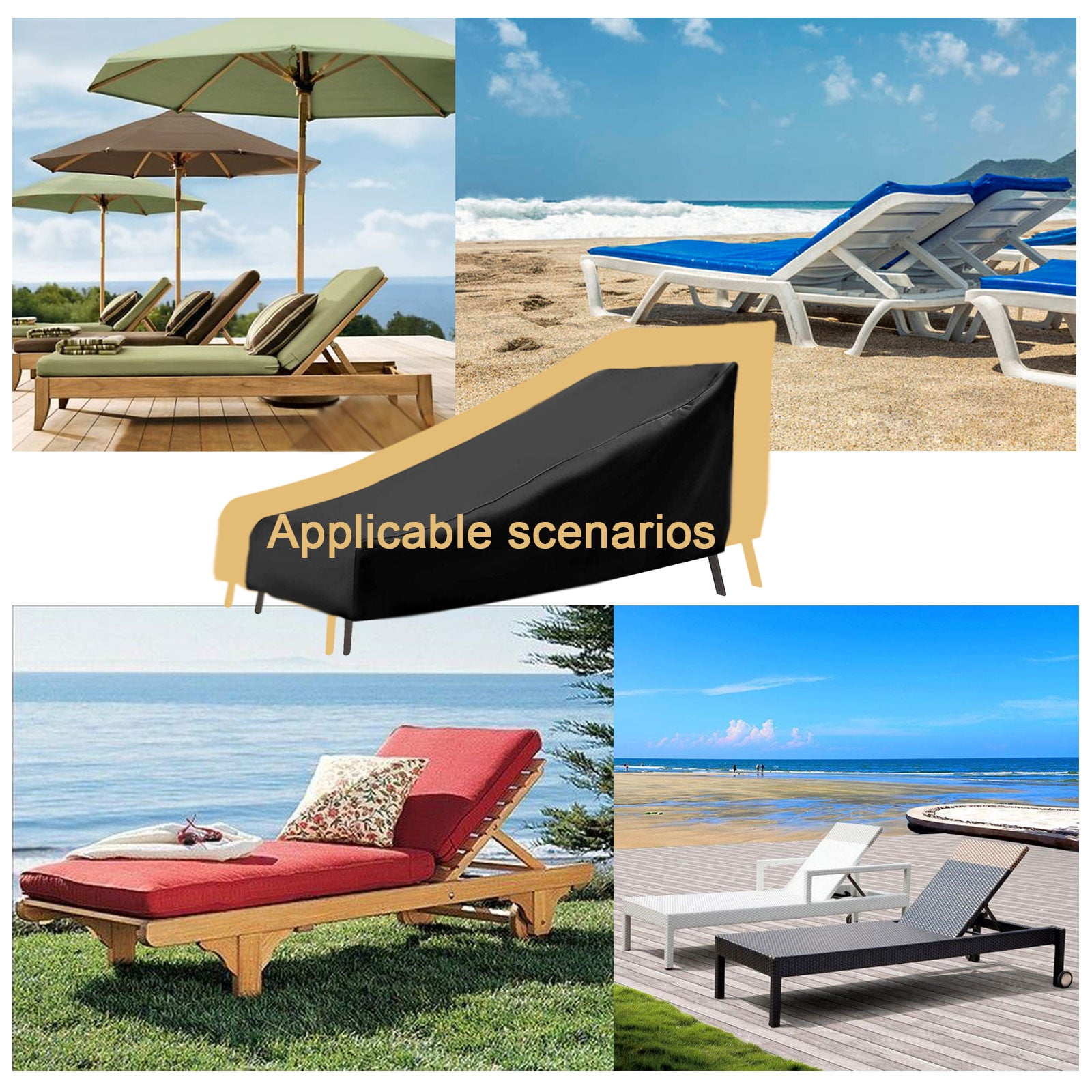 Outdoor Chaise Lounge Cover,Waterproof Patio Furniture Cover Dustproof UV Resistant Protective Cover For Garden Yard Balcony Recliner Chair Storage Cover Weather Resistant Furniture Cover