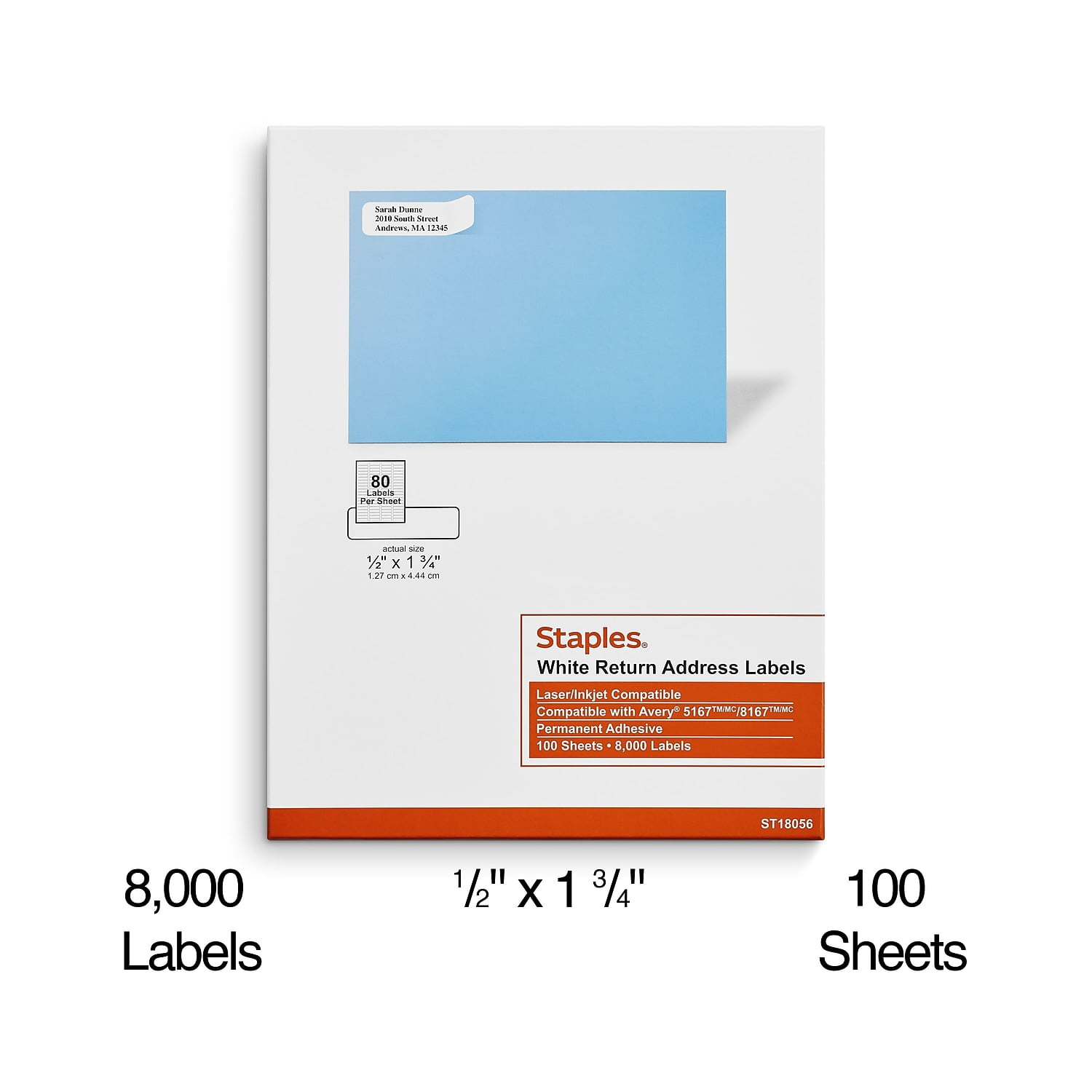 MyOfficeInnovations Laser/Inkjet Shipping Labels 0.5"W x 1.75"L White 80 Labels/Sheet 573945