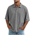 thumbnail image 2 of Fanshiluo Men's Drop Shoulder Short Sleeve Polo Shirt, Loose Casual Collared Top,Size:L,Big and Tall Men, 2 of 8