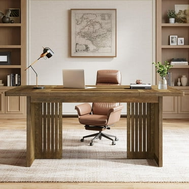 Tribesigns 63-Inch Large Executive Desk, Sturdy Leg Computer Desk with Thickened Tabletop, Mid-Century Study & Writing Table for Home Office - Rustic Brown