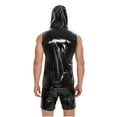 thumbnail image 4 of Bzhegqhd Men's Patent Leather Sexy Glossy Leather Hooded Leather Sleeveless Stand Up Collar Top/shirt, 4 of 5