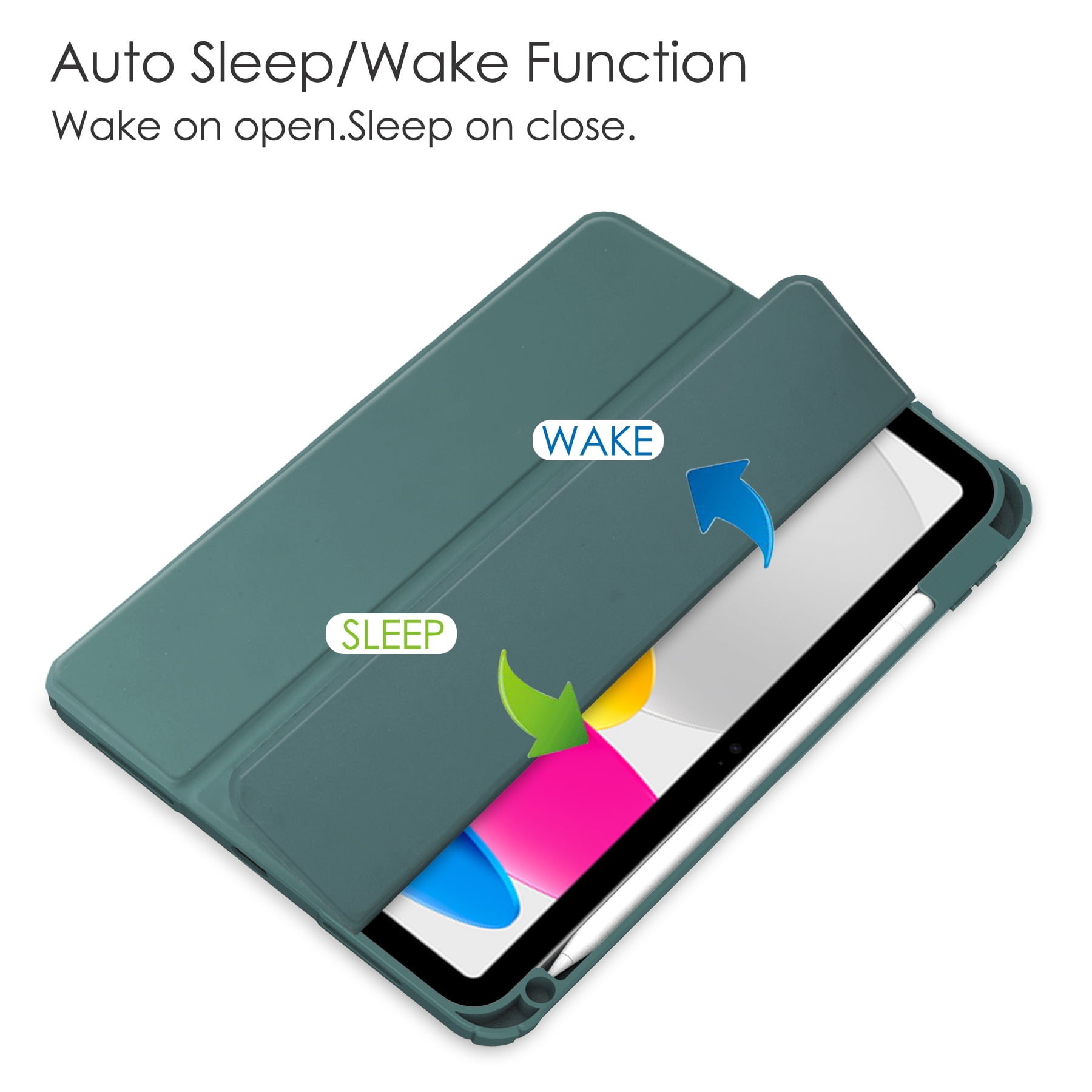 Allytech iPad 10th Generation Case with Pencil Holder, Transparent Clear Back Shell Trifold Stand Auto Sleep Wake Shockproof Drop Protective Case Cover for Apple iPad 10th Gen 2022-Green