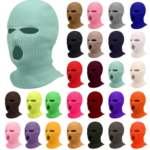3 Hole Ski Mask Full Face Cover Winter Knitted Balaclava Warm for Men Women Outdoor Sports Snow Light Blue