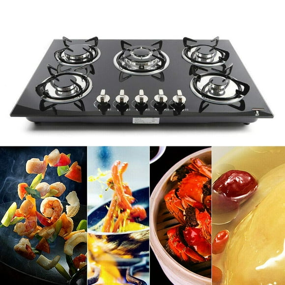 Cuisinière à Gaz 30 Pouces Cooktop, 5 Brûleurs Cuisinière Intégrée Verre Trempé LPG/NG Gaz Cooktop Cuisine Maison avec Protection contre les Flammes