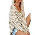 thumbnail image 2 of Yuemengxuan Women Fashionable Knitwear, U-shaped Collar Balloon Sleeve Stripe Pattern Tops, 2 of 7