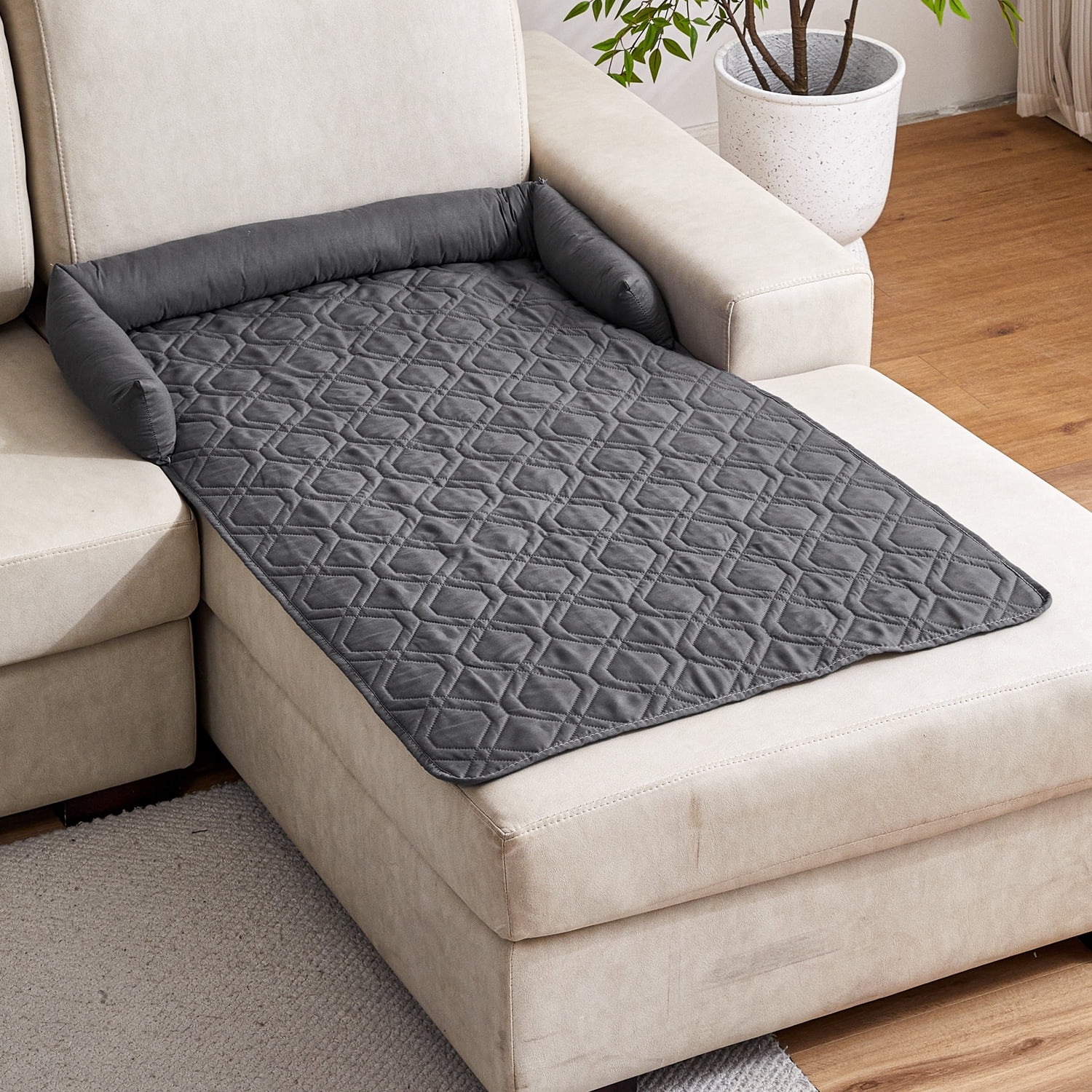 Suitable for Medium and Large Dogs Calm Pet Bed, Pet Furniture Protective Cover, Non-Slip Base, Side Pillow Pet Bed, Waterproof and Urine-Proof Fabric, Deodorant, Machine Washable Non-Slip