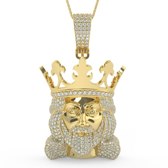 Real Genuine 5.45 Cwt VVS1 Natural Moissanite Diamond Iced Out Holy King Jesus Christ Face Religious Custom 14K Gold Finish Pendant Charm