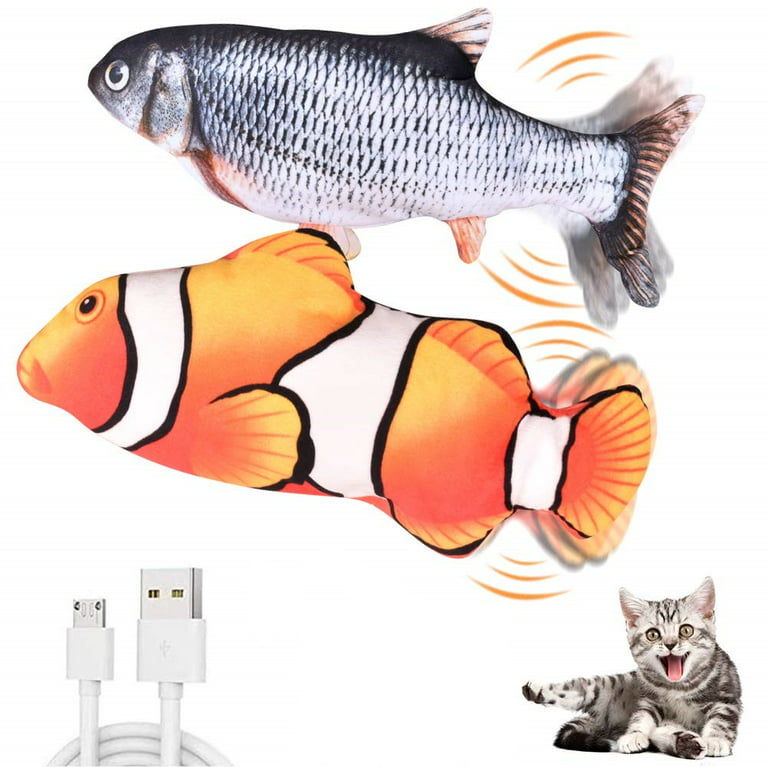2 Pack Electric Moving Fish Cat Toy Realistic Wagging Fish Catnip Kicker Dog  Toy