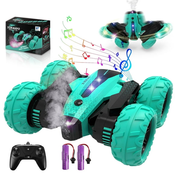 Kid Odyssey Remote Control Car, RC Stunt Car Double-Sided Flips 360 Rotating with LED Lights & Spray & Sound, RC Cars with 2 Rechargeable Battery for 8-14 yrs Kids Boys Girls Christmas Birthday Gift