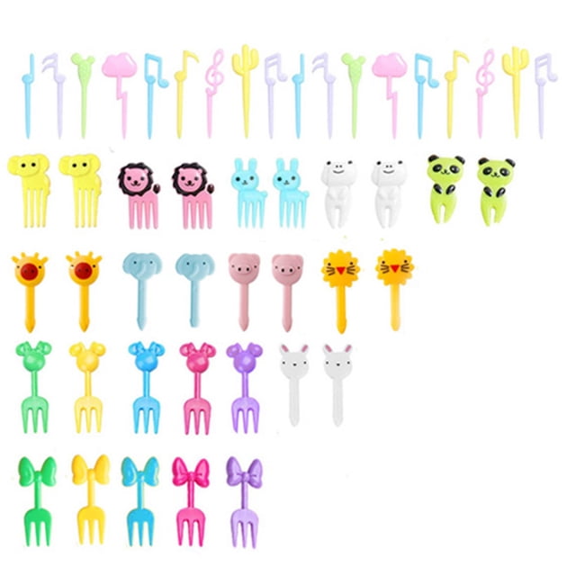 48 Piezas Mini Tenedores de Frutas, Tenedores de Frutas de Plástico para Niños, Tenedores de Frutas Bento de Dibujos Animados, Palillos de Dientes Decorativos de Animales Lindos para Postres de