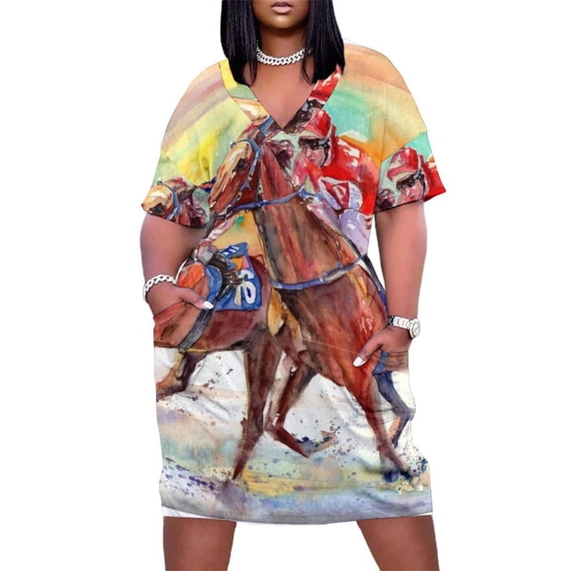 Vestido de carreras de pura sangre con bolsillos sueltos, vestidos de verano para mujer, ropa de mujer para verano 2025